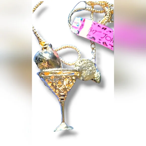 Gold plated blue and white crystal lemon martini glass necklace - Picture 4 of 16